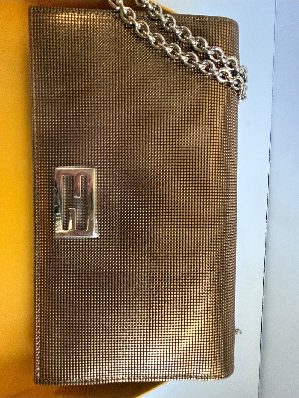 Fendi Vintage Bronze Metallic Leather Wallet on a Chain